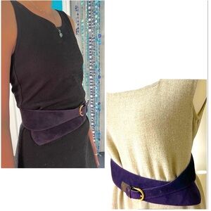 🎁 Vintage Leather Belt 1983 French | Deep Purple Suede | Asymmetrical Detail New